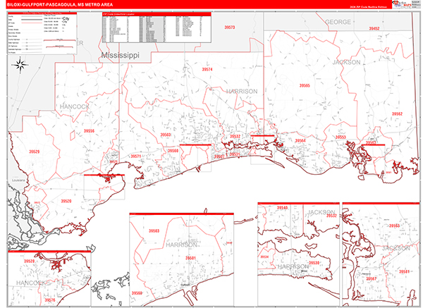 Gulfport-Biloxi-Pascagoula Metro Area Wall Map